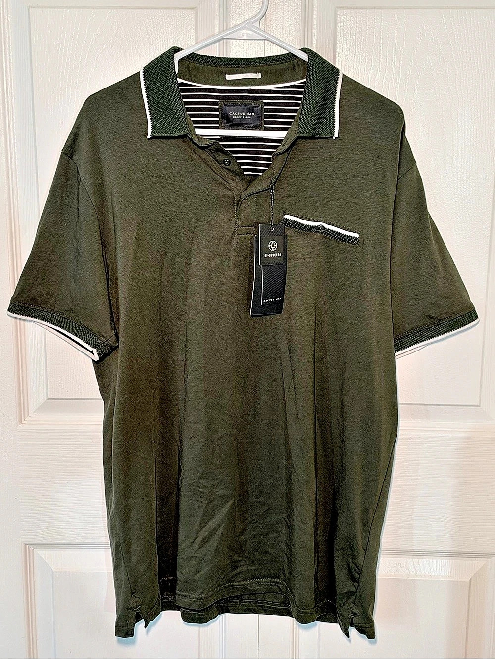 Cactus Man Men's Olive Green BI-Stretch Polo Shirt XL NWT